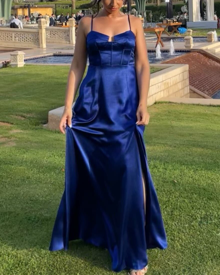 Sapphire Blue Satin Corset Maxi Dress - Image 5