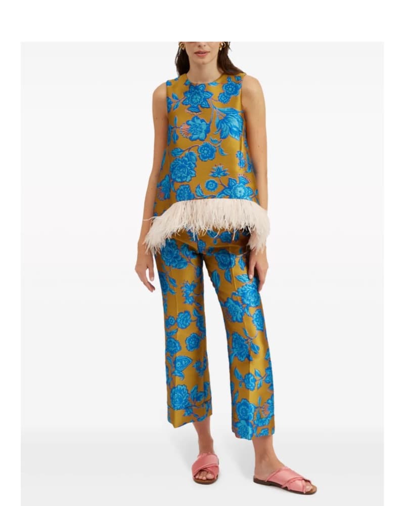 Vibrant Floral Feather-Trimmed Set - Image 1