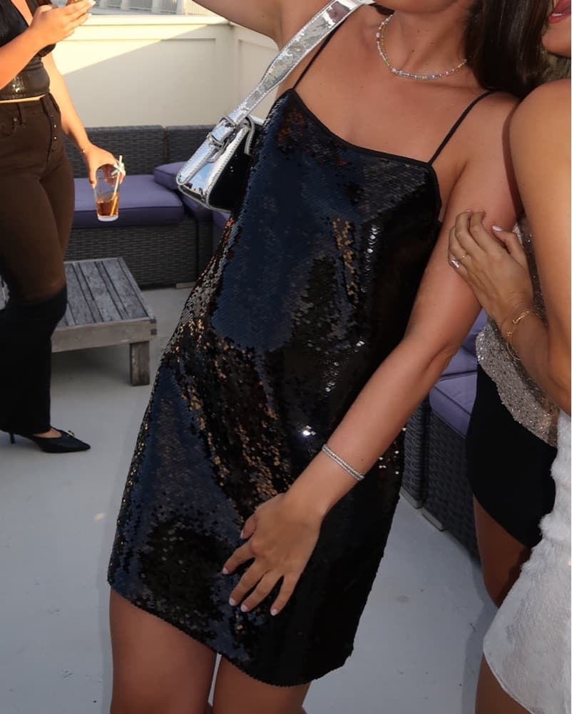 Sequin Black Slip Mini Dress - Image 2