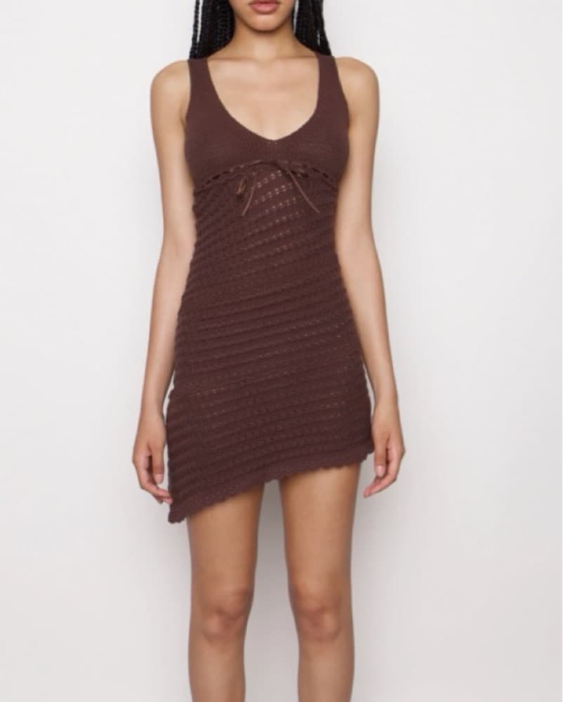 guizio knit brown asymmetrical dress  - Image 1