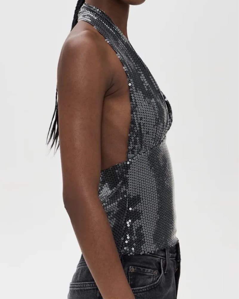 Miaou Black Sequin Halter Top - Image 4