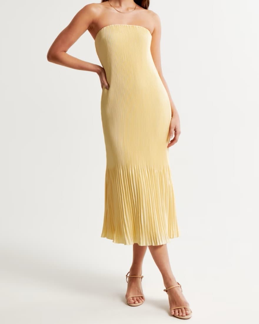 Yellow Pleated Midi Dress - Image 1