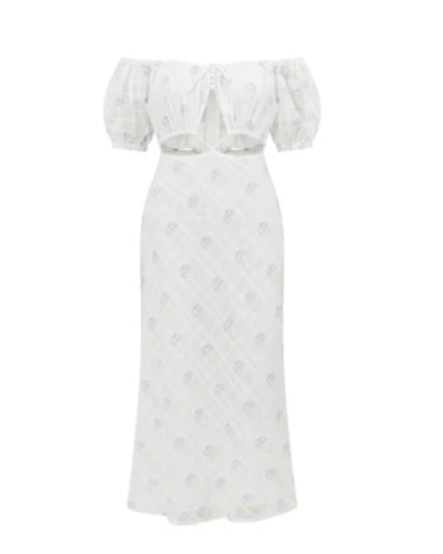 White Blue Floral Print Mid Dress - Image 3