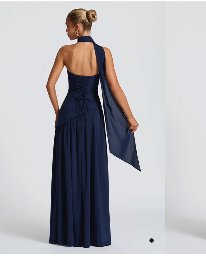 Navy Maxi Corset Back Drop Waist Dress S - Image 2