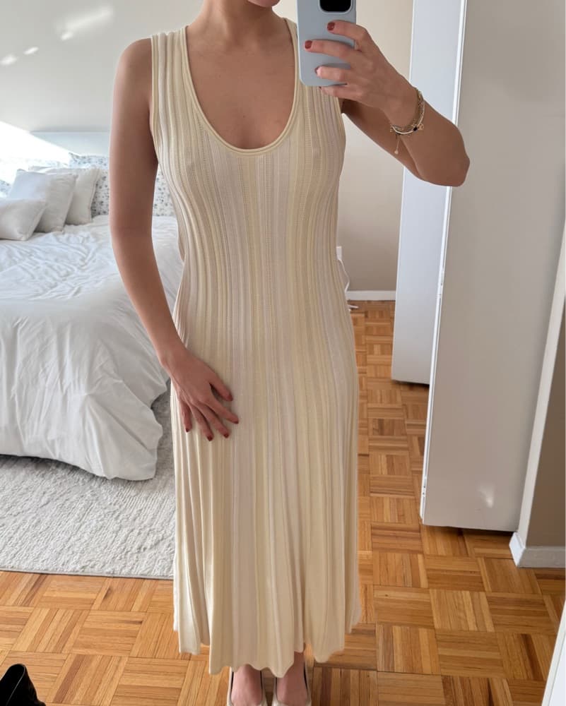 Cos Knit Pleated Yellow And Cream Dress - Image 3