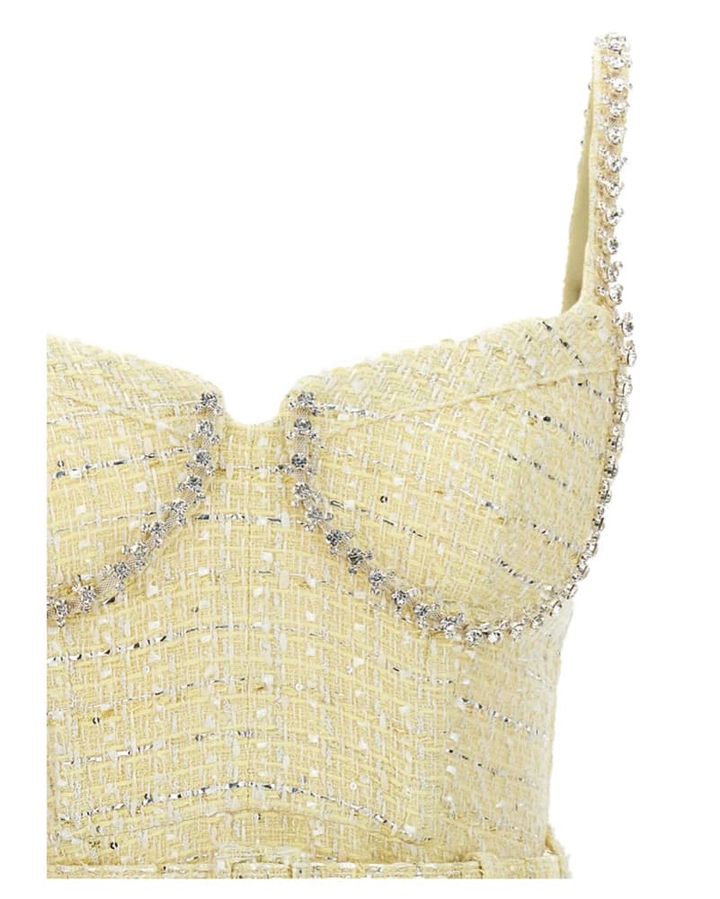 Yellow Bouclé Diamante Trim Mini Dress - Image 3