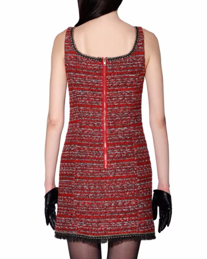 Vibrant Red & Black Tweed Mini Dress - Image 2