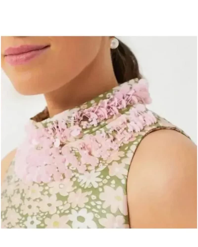 Floral A-Line Mini Dress Sequin Collar - Image 3