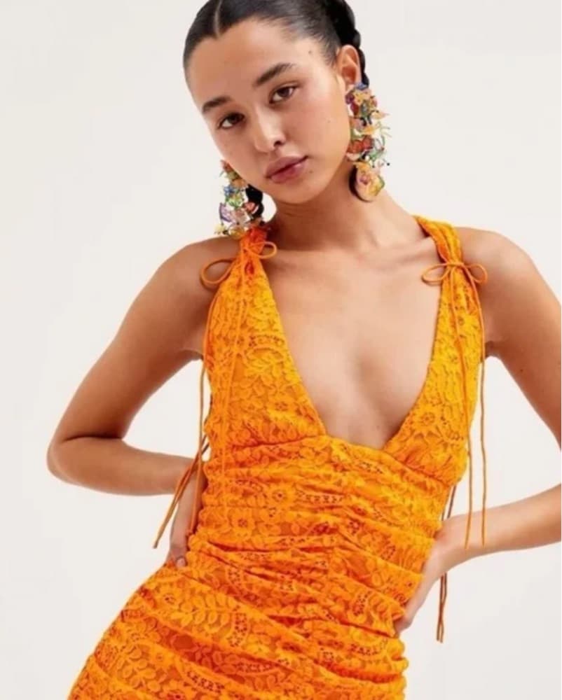 Orange Lace Mini Dress  - Image 4