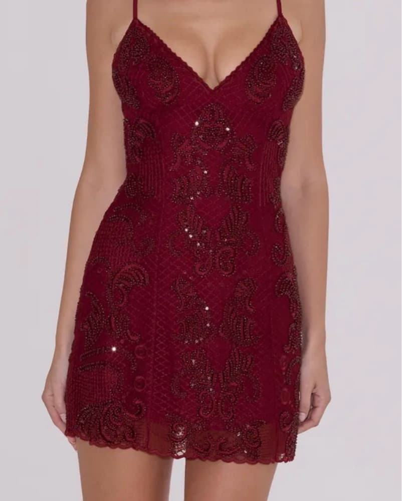 Wine House of CB Handbeaded Dress - Image 3