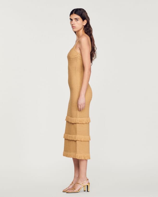 Sandro Crochet Fringe Midi Dress - Image 3