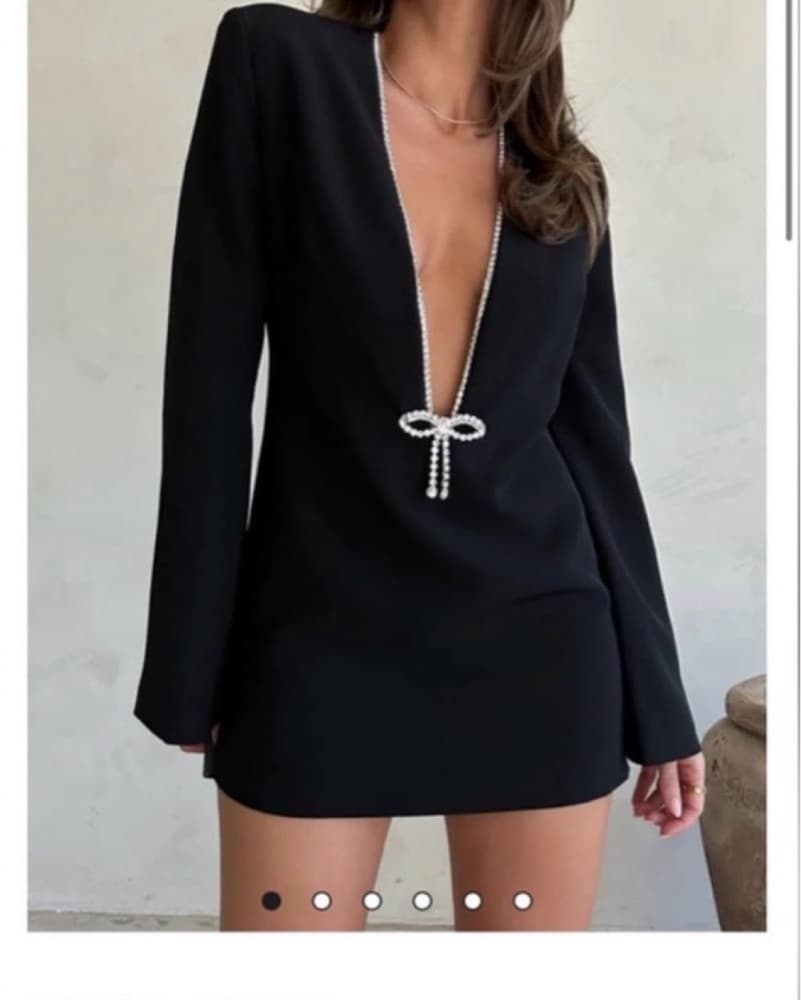 RUMORED Black Bow Disco Mini Dress Long  - Image 1