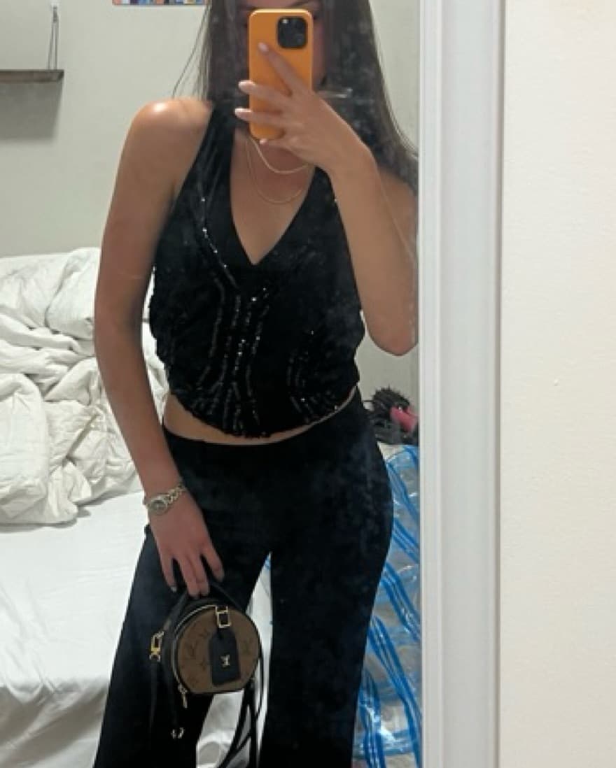 Black Vintage Sequin Halter Top - Image 3