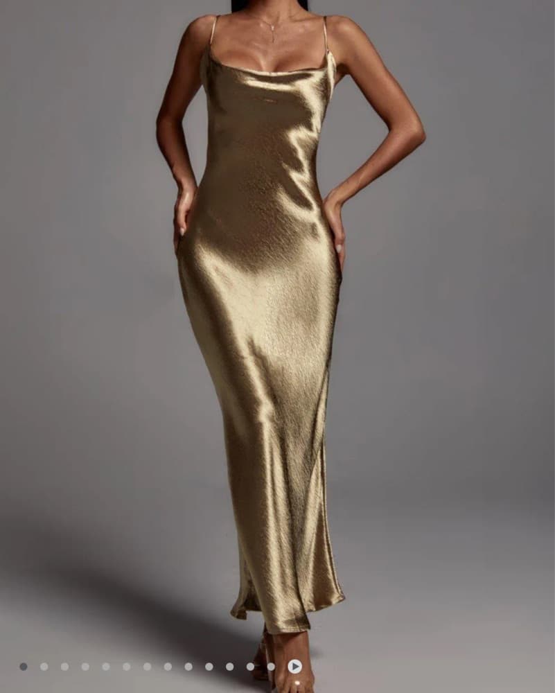 Gold Satin Maxi Dress - Image 1