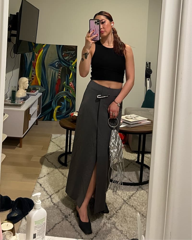 Grey Maxi Skirt With Slit - Image 1
