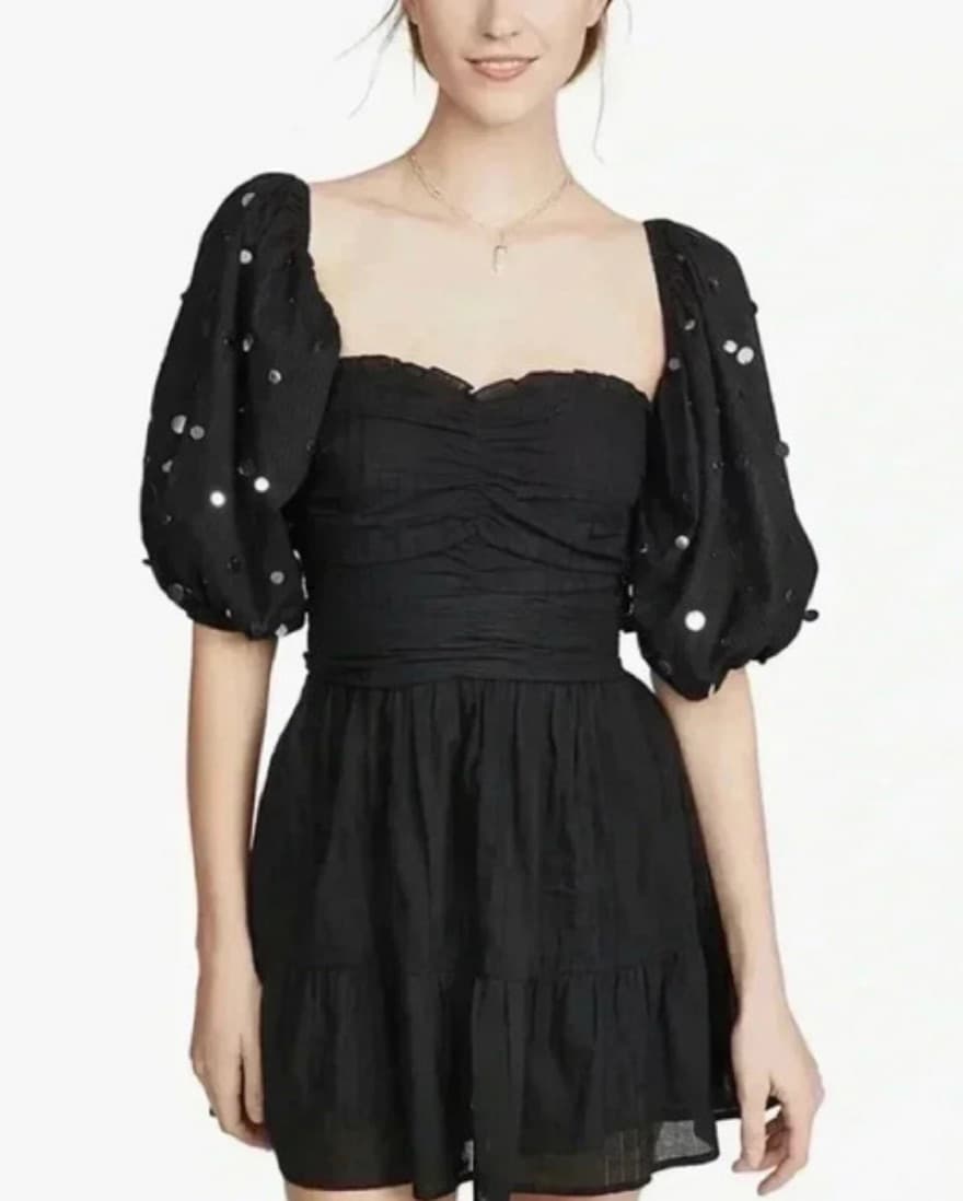 Puff-Sleeved Black Cocktail Dress - Image 1