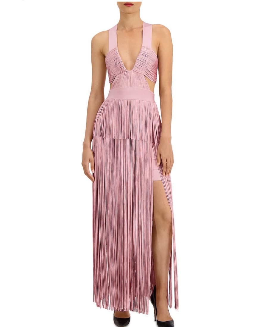Herve Leger Fringe Cut out Maxi Pink - Image 1