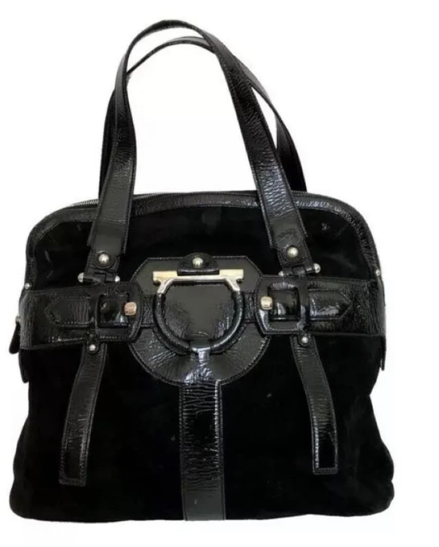 SALVATORE FERRAGAMO black suede SATCHEL - Image 1