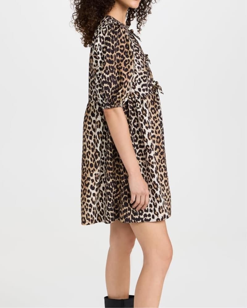 Ganni Leopard-Print Poplin mini Dress - Image 4