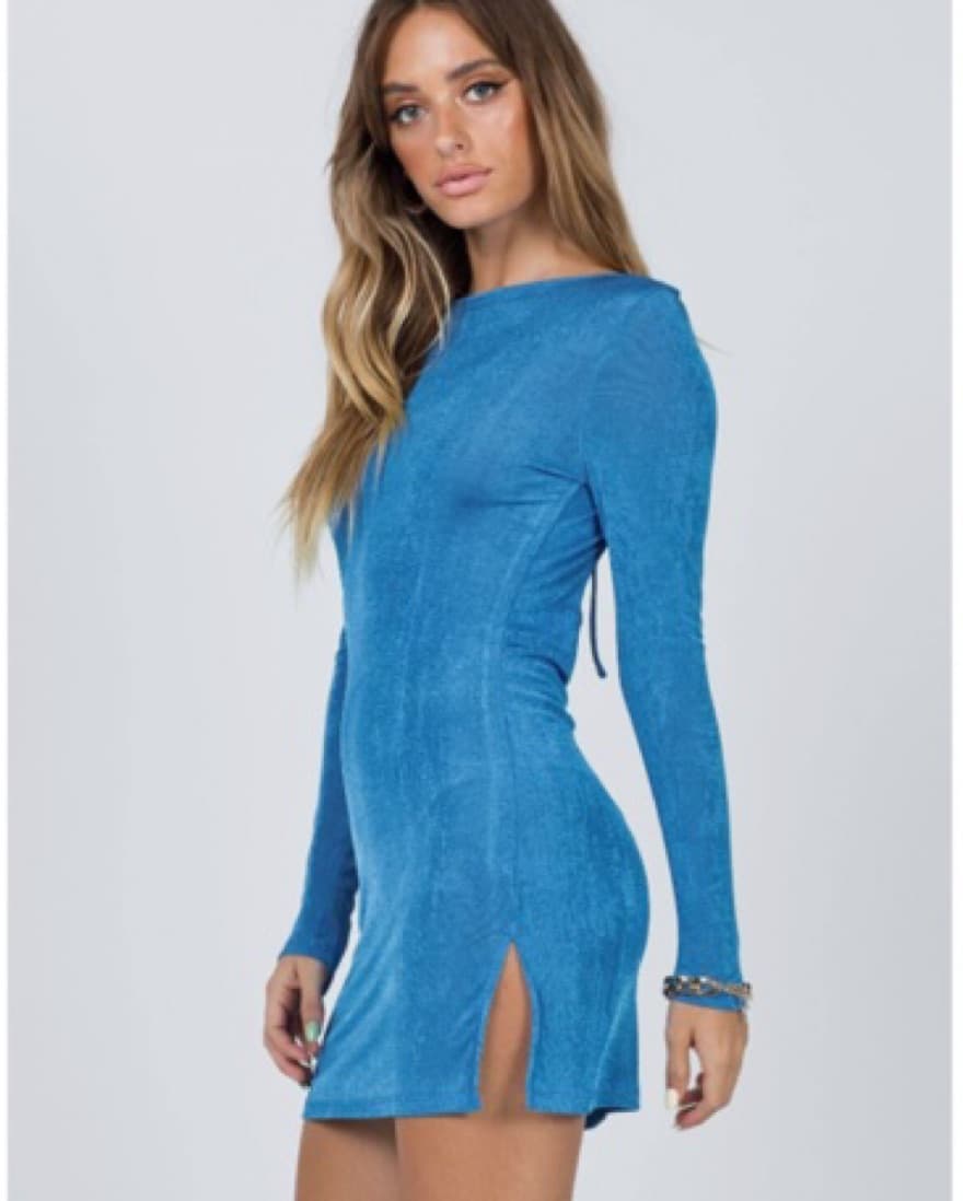 Blue Open Back Slinky Mini Dress - Image 3