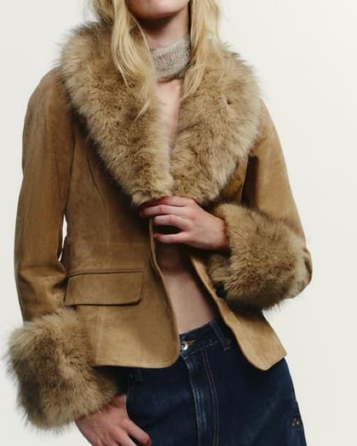 Luxurious Faux Fur-Trimmed Suede Jacket - Image 2