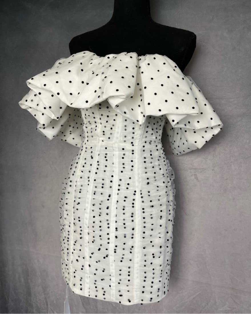 Self Portrait Dot Mesh Frill Mini Dress - Image 3
