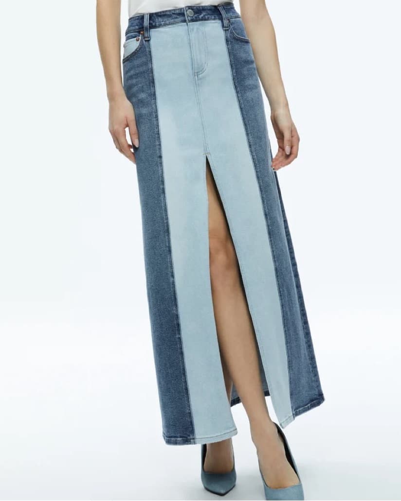 Alice + Olivia Two Tone Denim Maxi Skirt - Image 1