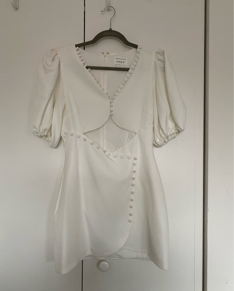 Sabo White Puff Sleeve Dress - Image 4