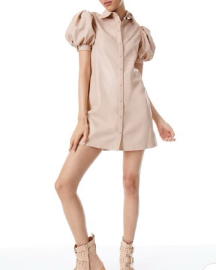 Jem Vegan Leather Puff Sleeve Shirt Dres - Image 1