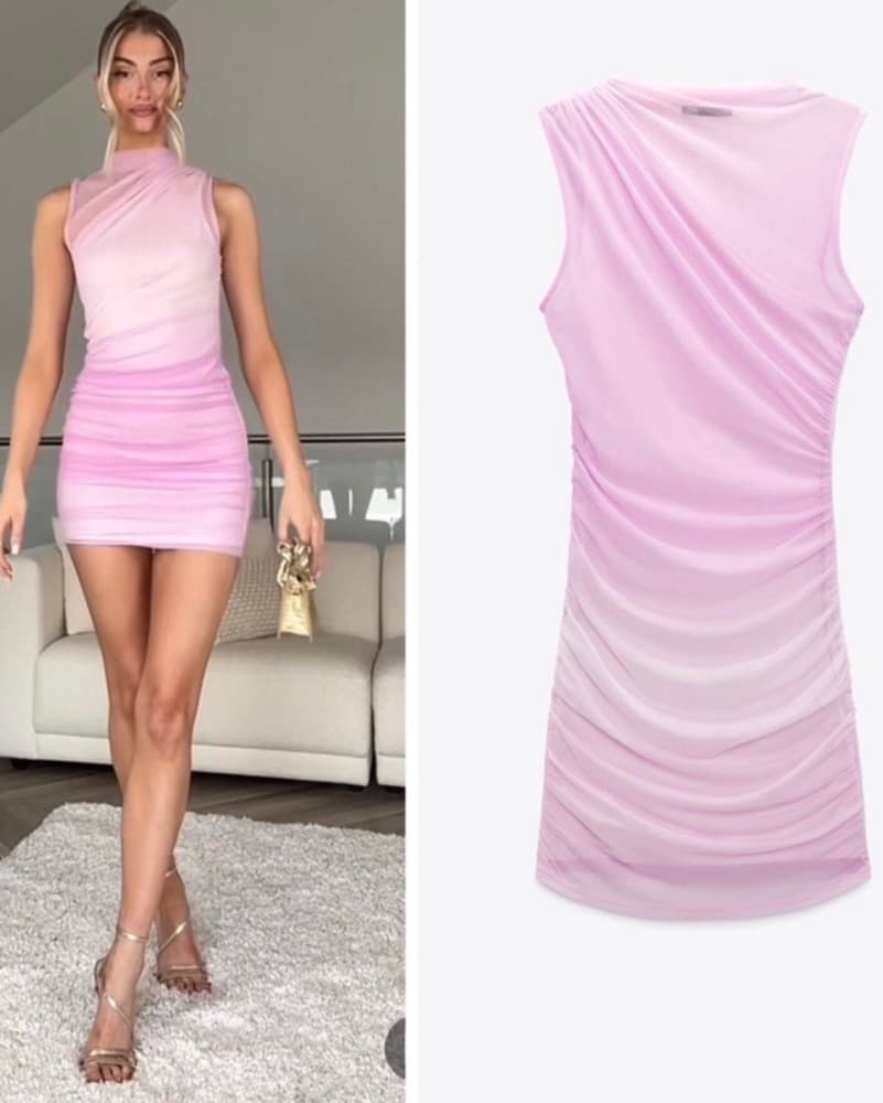 Zara Pink Draped Tulle Mini Dress - Image 3