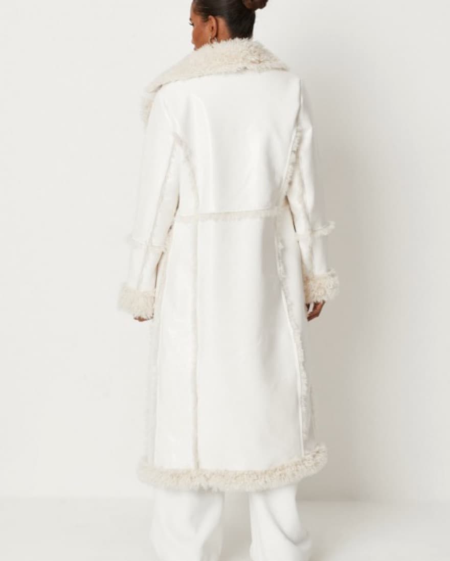 White PU Fur Aviator Coat - Image 2