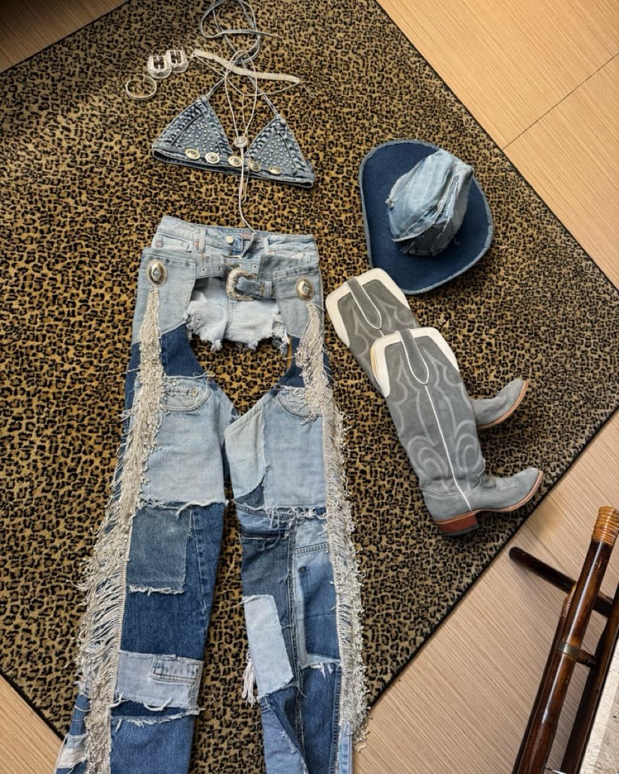Denim Rhinestone Chaps - Image 2