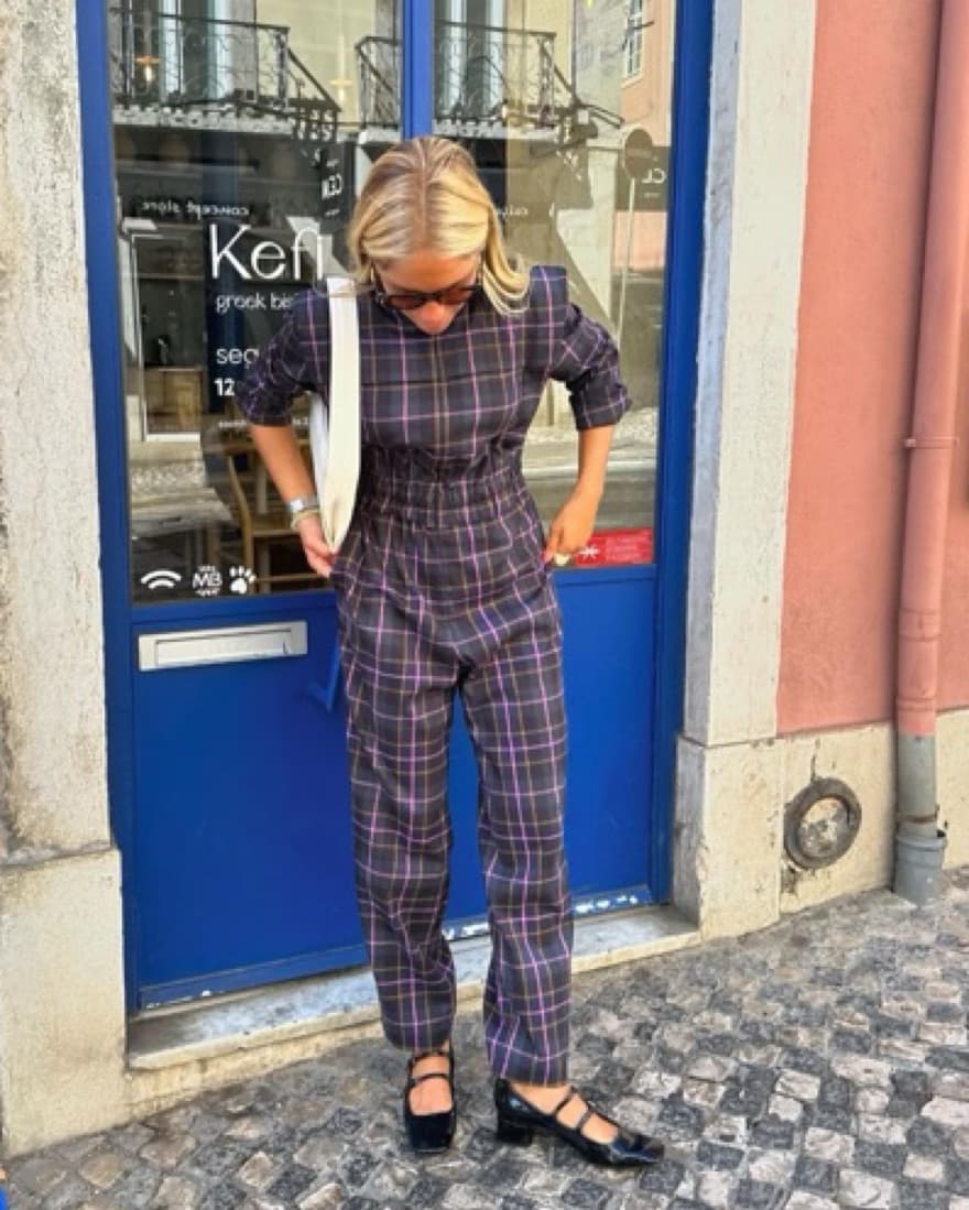 Plaid Long Sleeve Jumpsuit - Image 2