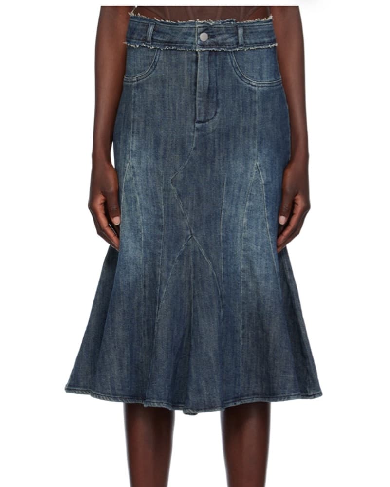Miaou-Blue Gaudi Denim Midi Skirt - Image 1