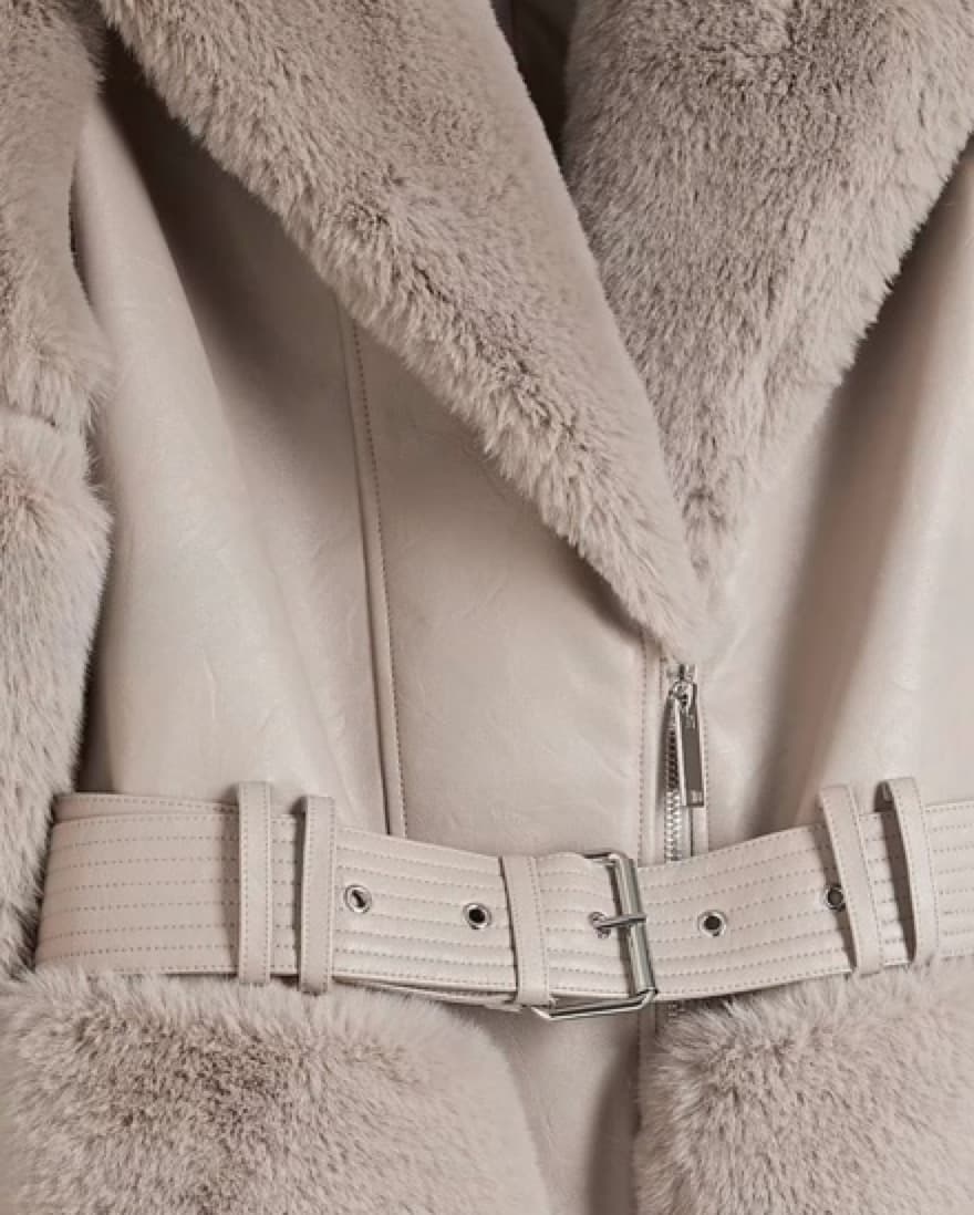 River Island Beige Faux Fur Biker Jacket - Image 5