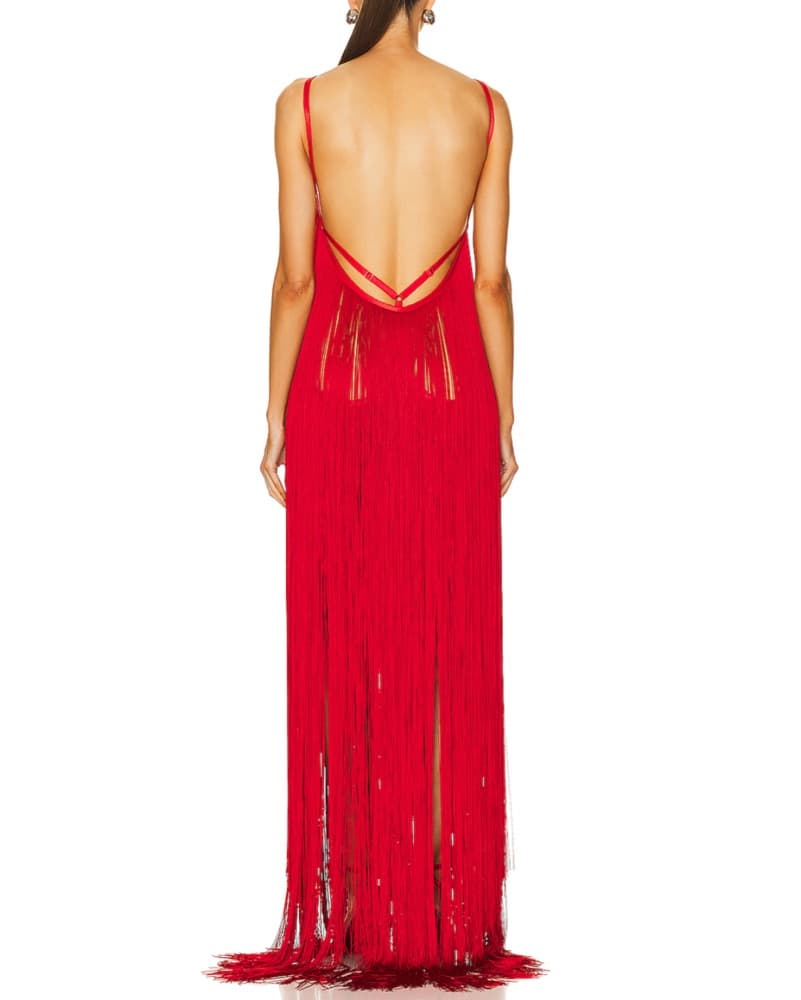 Chic Red Fringe Maxi Dress - Image 3
