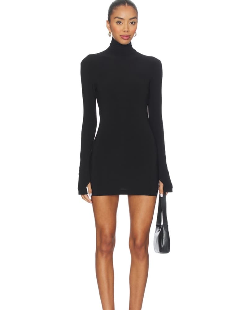 Long Sleeve Turtleneck Black Mini Dress - Image 1