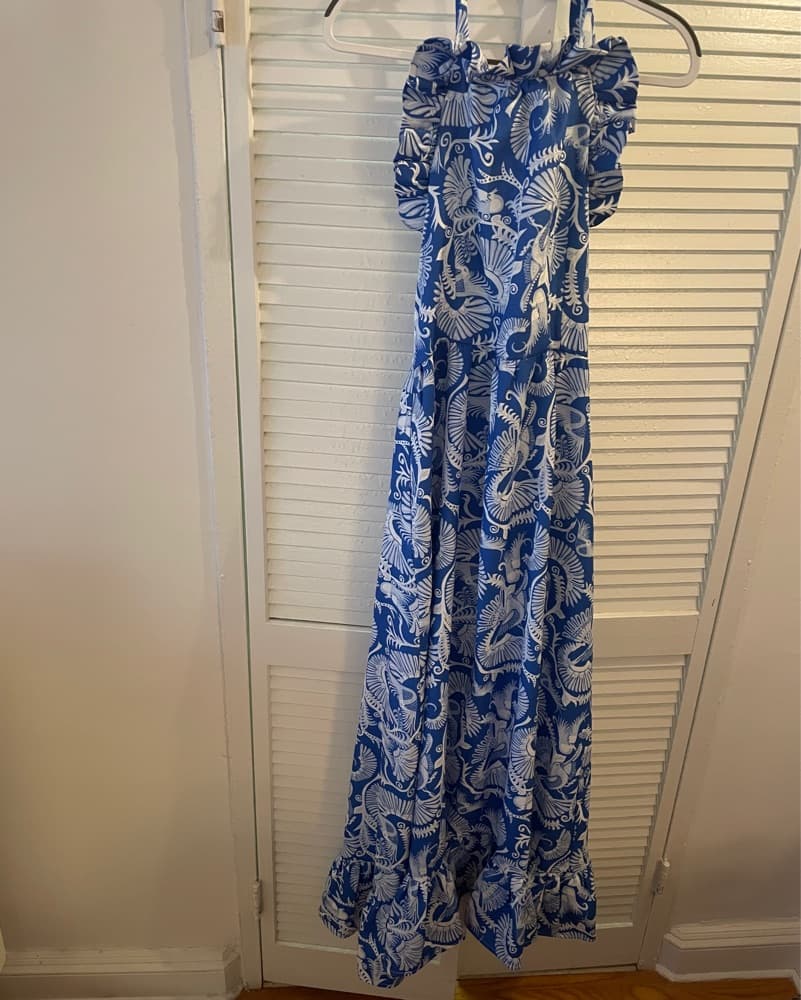 Blue And White Ruffle Maxi Dress - Image 2