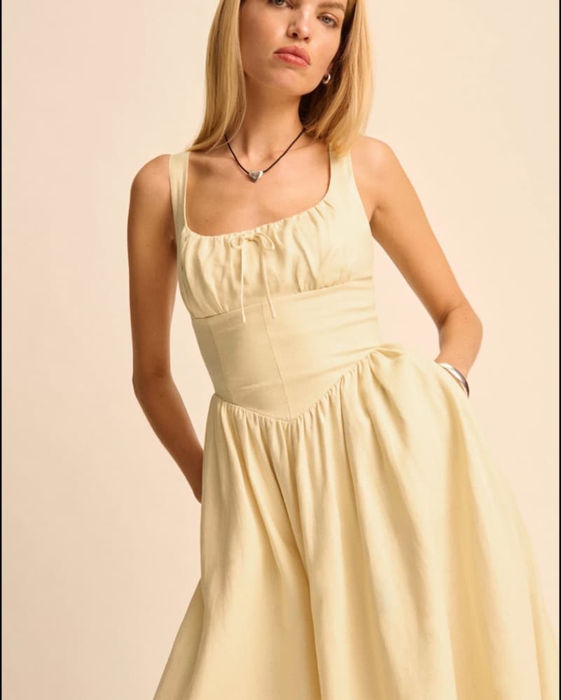 Reformation Yellow Linen Midi Dress - Image 1