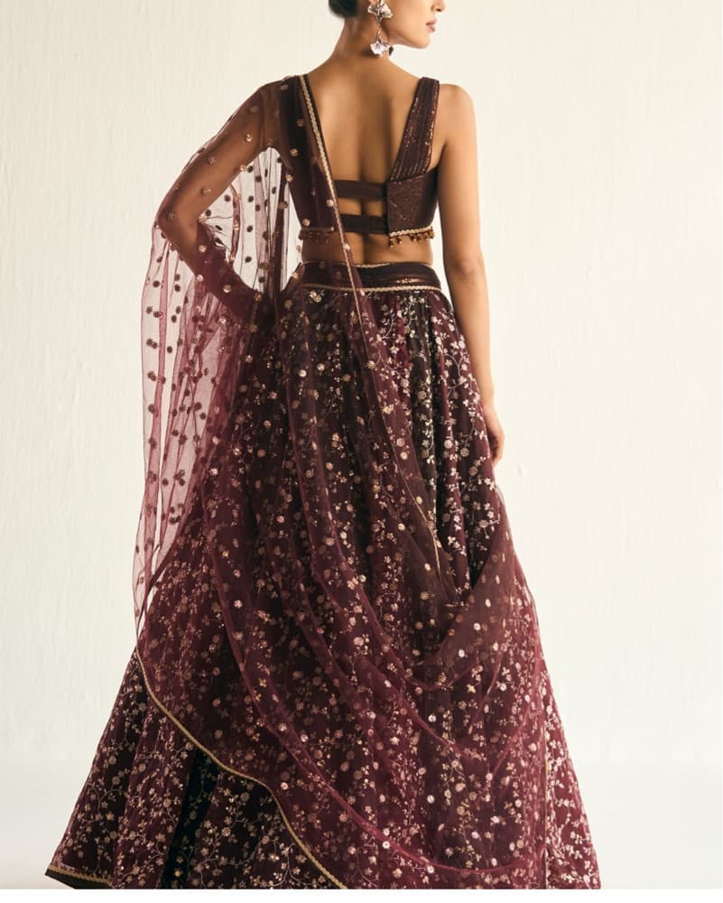 Burgundy/Maroon With Gold Lehenga Set  - Image 3