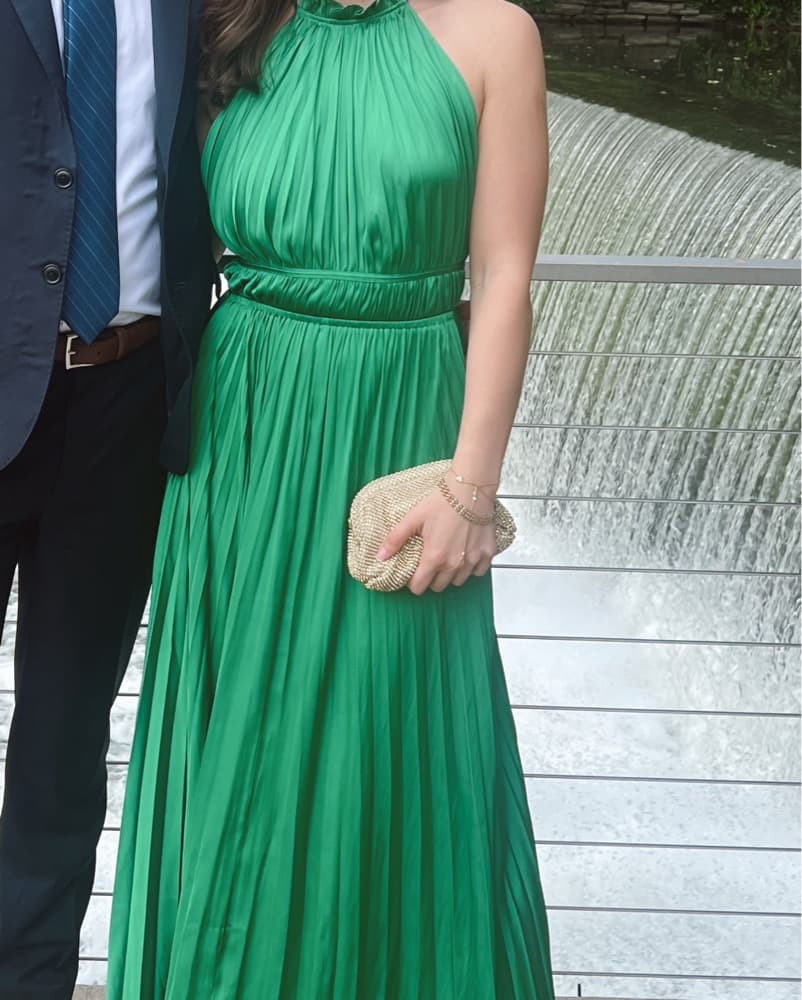 Vibrant Green Pleated Maxi Dress - Image 2