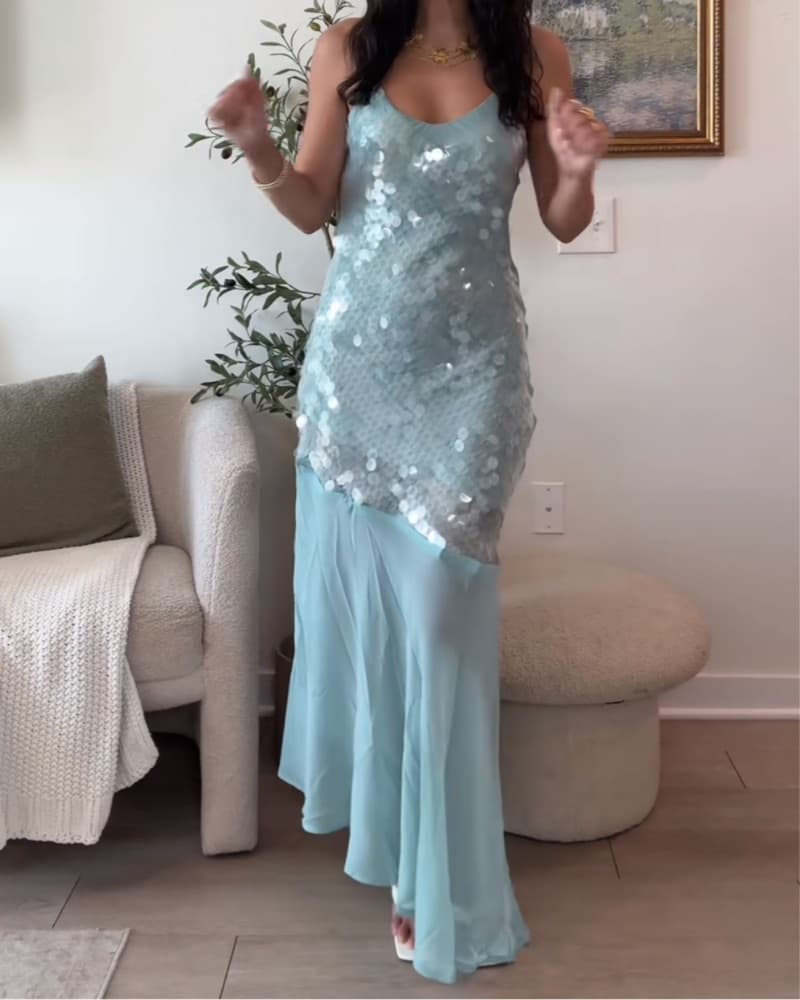 Shimmering Seafoam Sequin Gown - Image 3