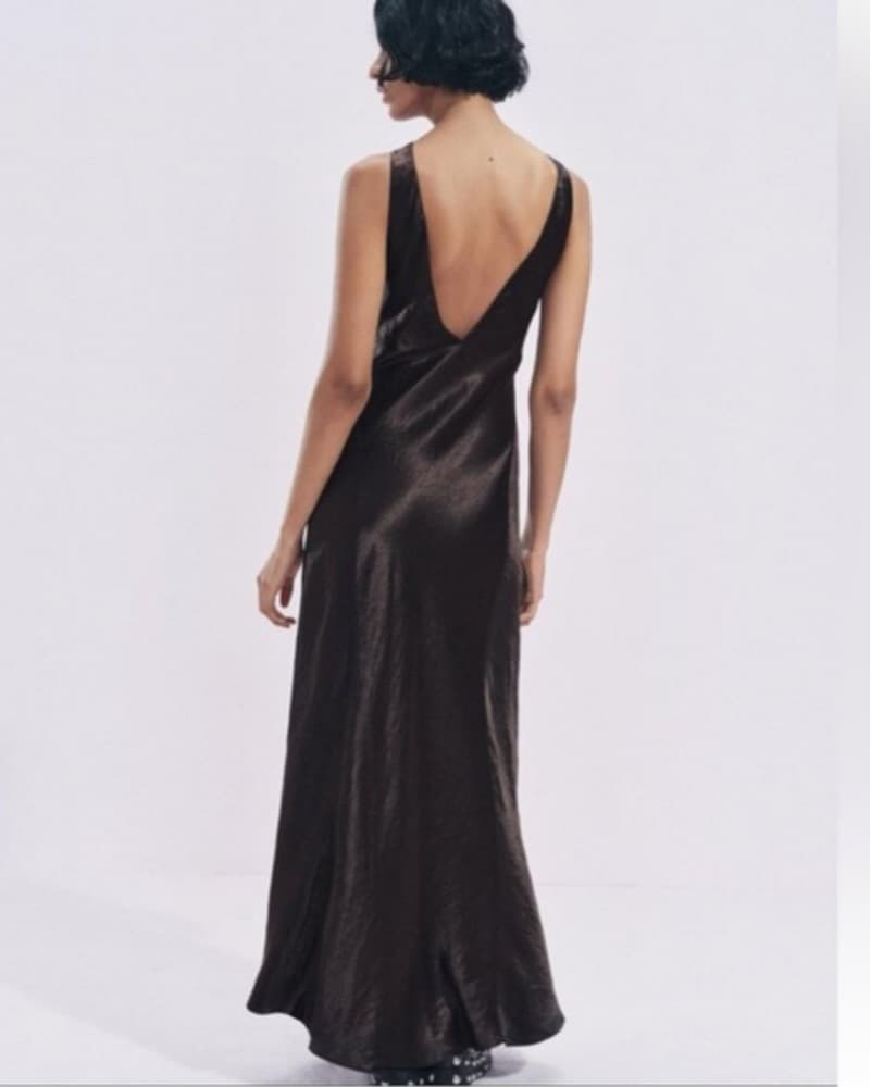 Brown Satin Effect Zara Dress - Image 2