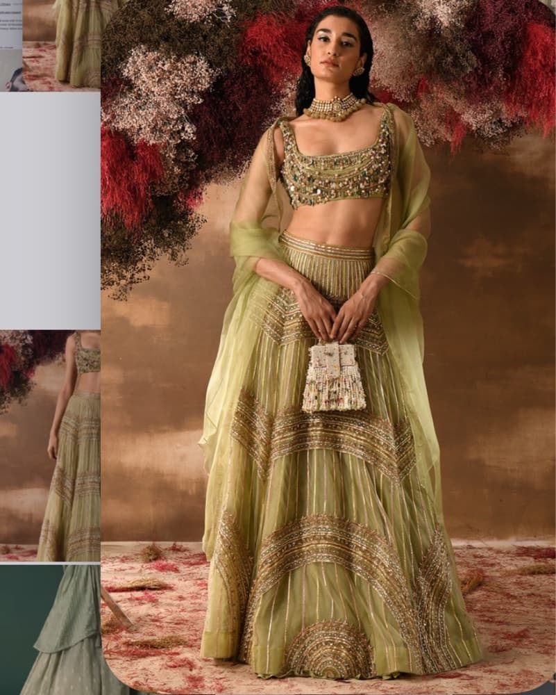 Green Beaded designer Lehenga Ridhi Mehra design - Image 4
