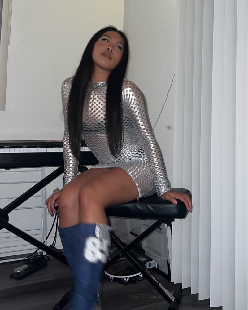 TLZ L'FEMME Silver Fishnet Dress, Size S - Image 3