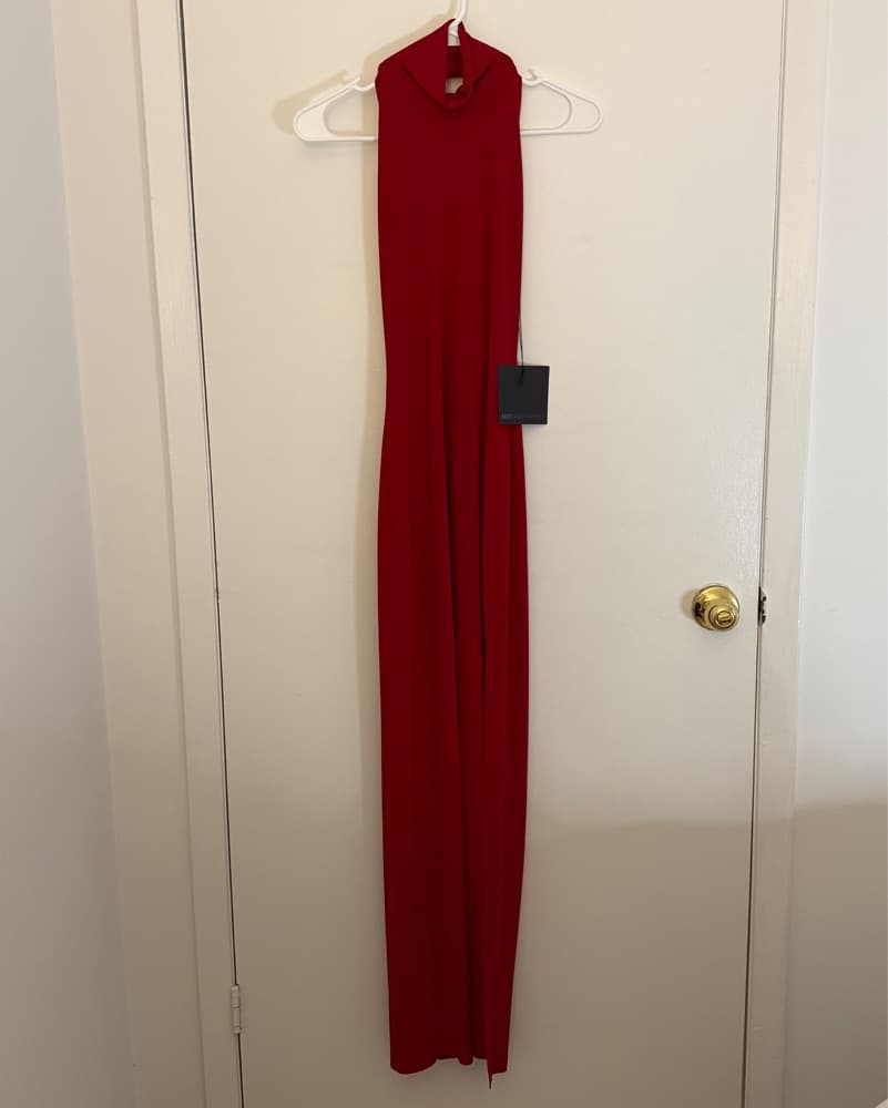 Norma Kamali Red Halter Neck Midi Dress - Image 3