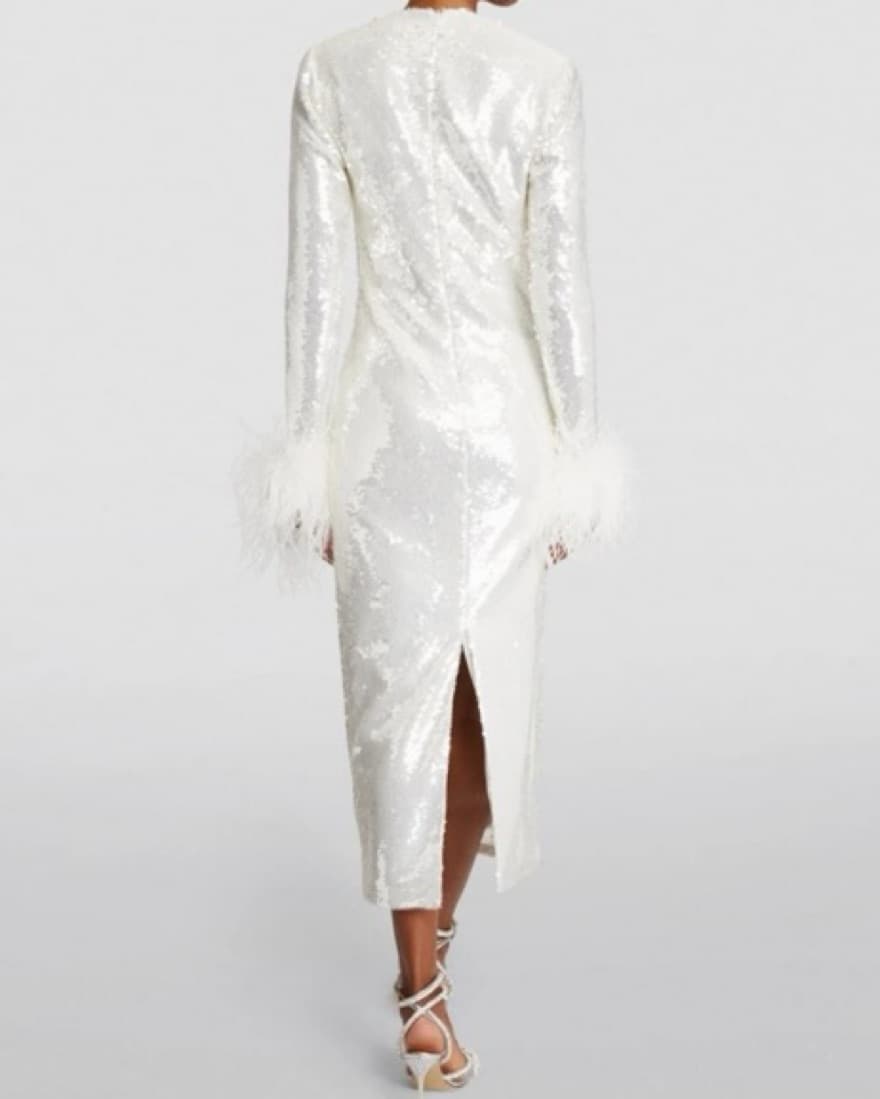 NYFW White Sequin Feather Dress - Image 3
