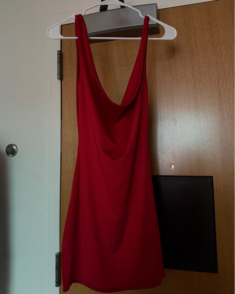 Red cowl mini dress with open back - Image 1