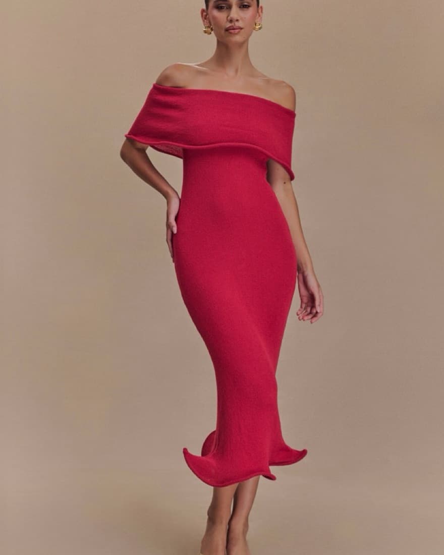 Meshki Off Shoulder Knit Midi Dress - Image 1