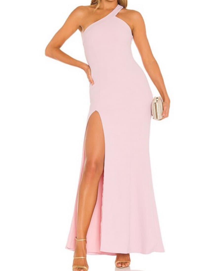 One-Shoulder Blush Pink Maxi Dress - Image 1